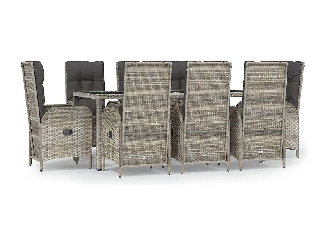 Piero  Set comedor jardín 9 pzas y cojines ratán sintético gris