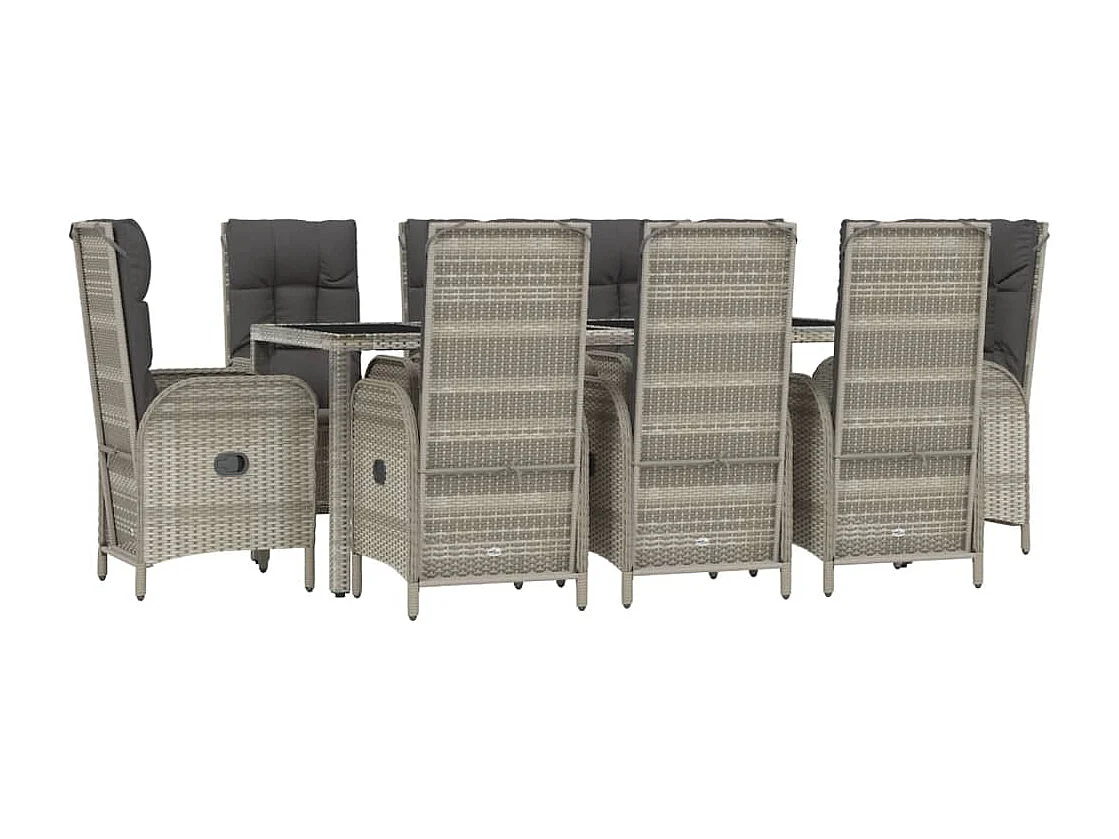 Piero  Set comedor jardín 9 pzas y cojines ratán sintético gris