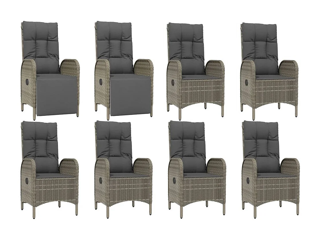 Piero  Set comedor jardín 9 pzas y cojines ratán sintético gris