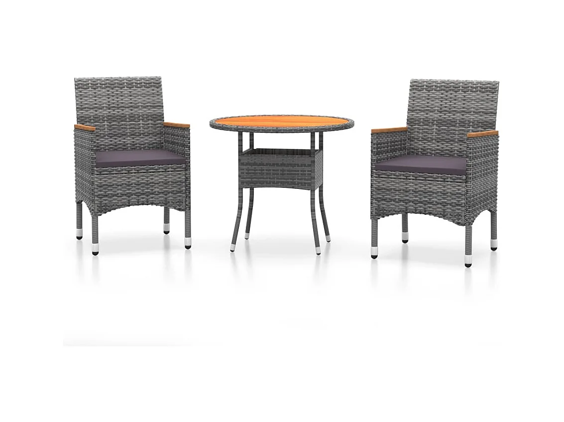 Jean-Guillaume  Ensemble à manger de jardin 3 pcs Résine tressée Gris