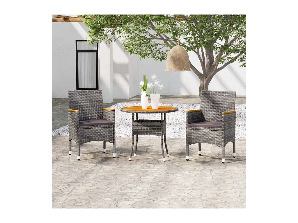 Jean-Guillaume  Ensemble à manger de jardin 3 pcs Résine tressée Gris