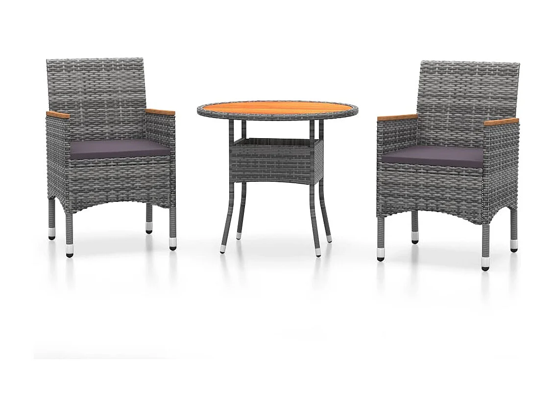 Jean-Guillaume  Ensemble à manger de jardin 3 pcs Résine tressée Gris