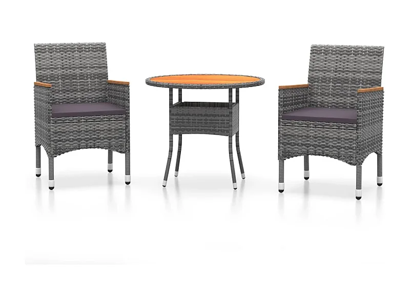 Jean-Guillaume  Ensemble à manger de jardin 3 pcs Résine tressée Gris