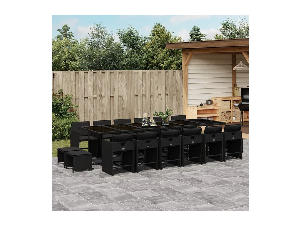 Enfield  Set de muebles jardín 17 pzas con cojines ratán sintético negro