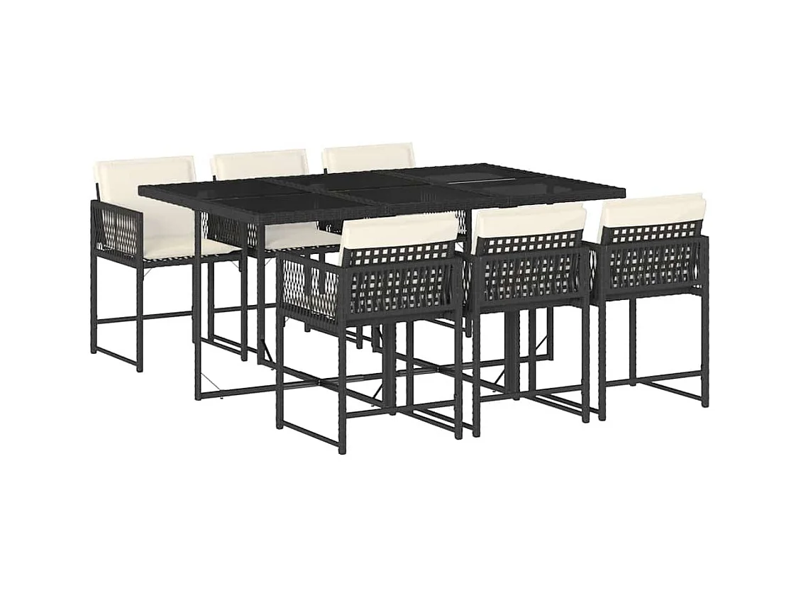 Sharif  Ensemble à manger de jardin coussins 7pcs Noir Résine tressée