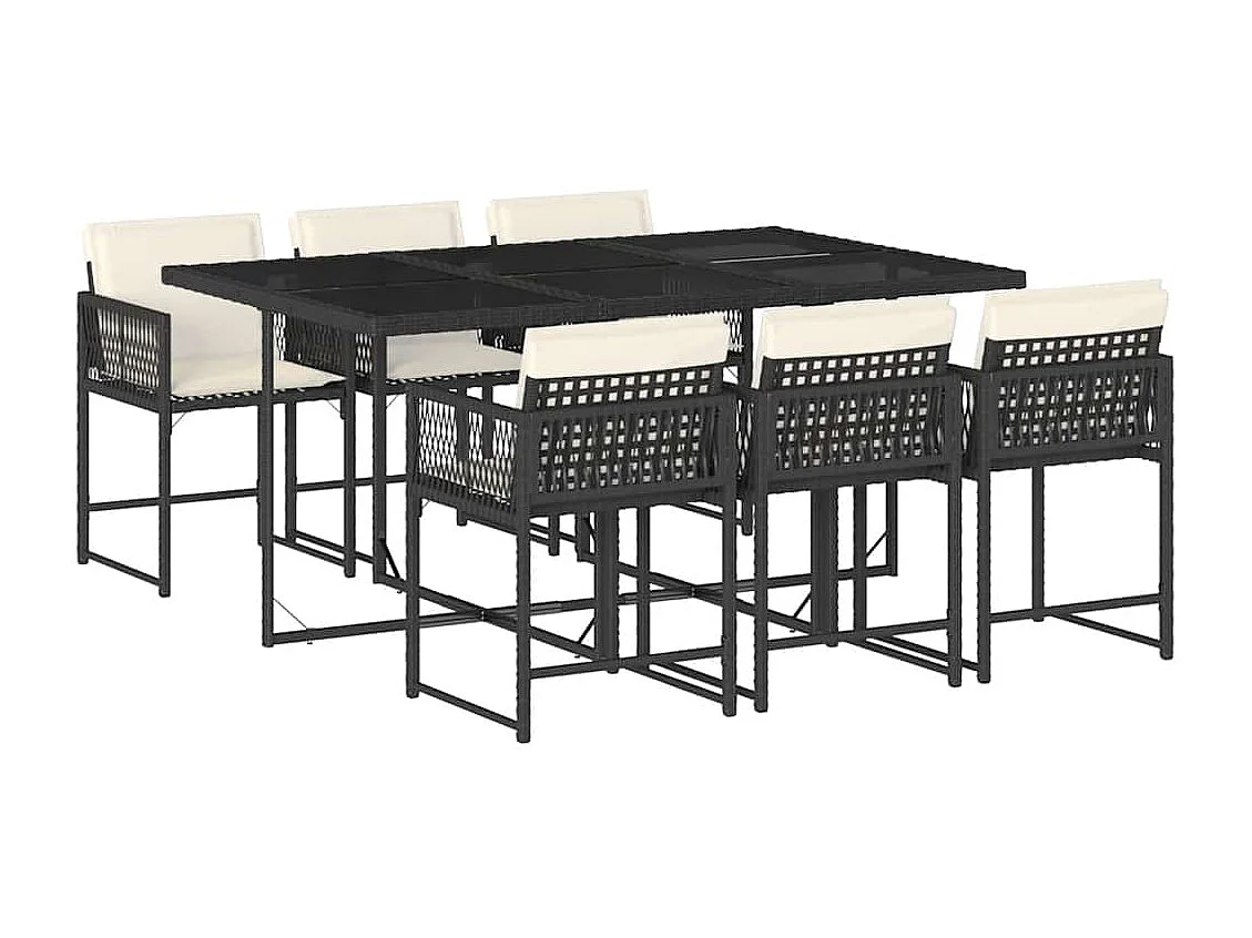 Sharif  Ensemble à manger de jardin coussins 7pcs Noir Résine tressée
