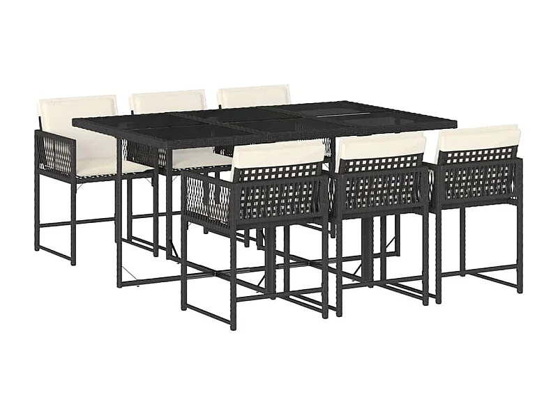 Sharif  Ensemble à manger de jardin coussins 7pcs Noir Résine tressée