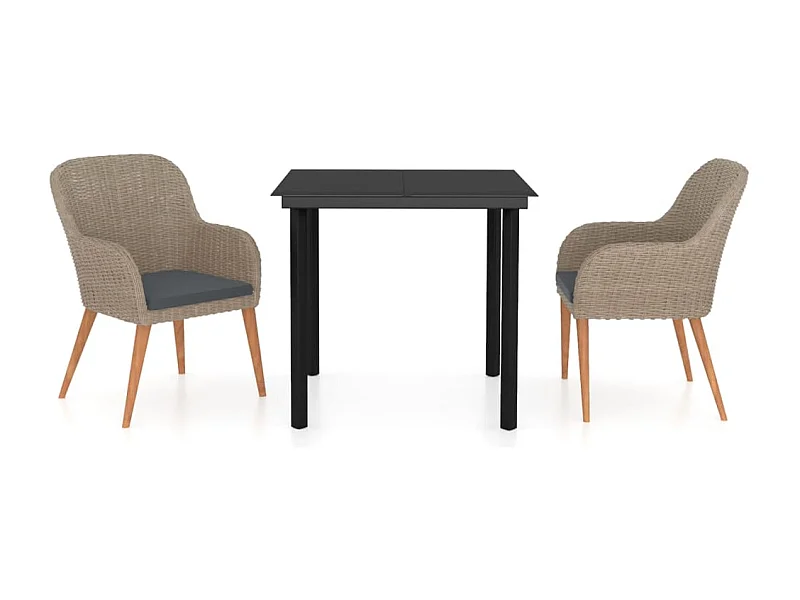 Zevrik  Juego de comedor de jardín 3 piezas con cojines marrón