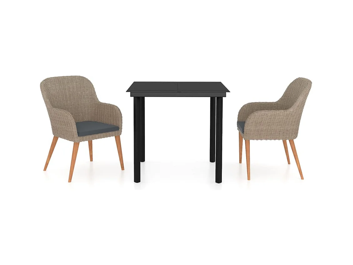 Zevrik  Juego de comedor de jardín 3 piezas con cojines marrón