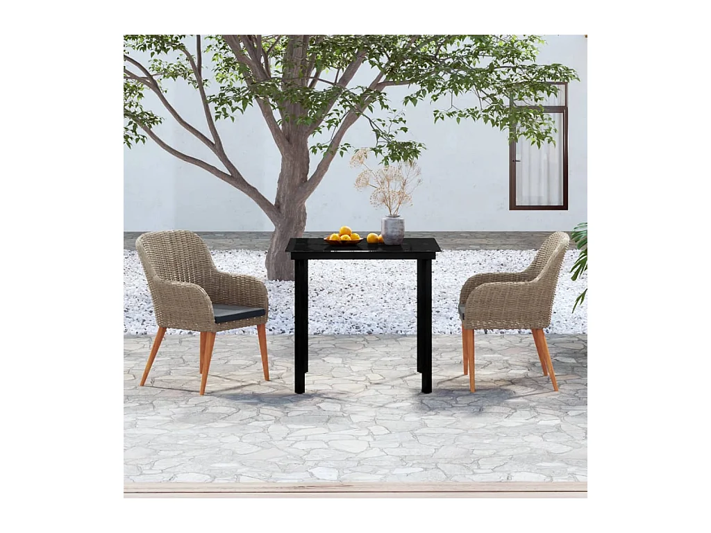 Zevrik  Juego de comedor de jardín 3 piezas con cojines marrón