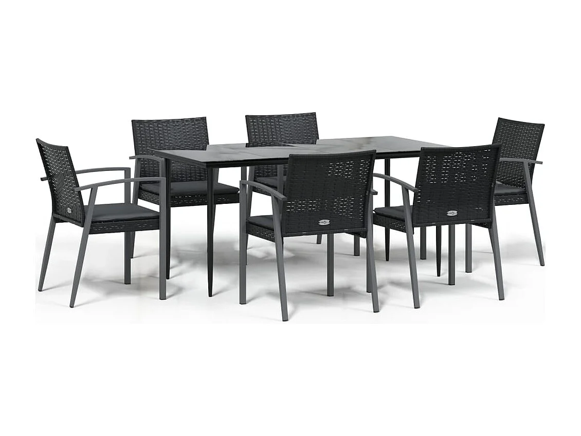 Bucyrus  Ensemble à manger de jardin 7 pcs coussins résine tressée acier