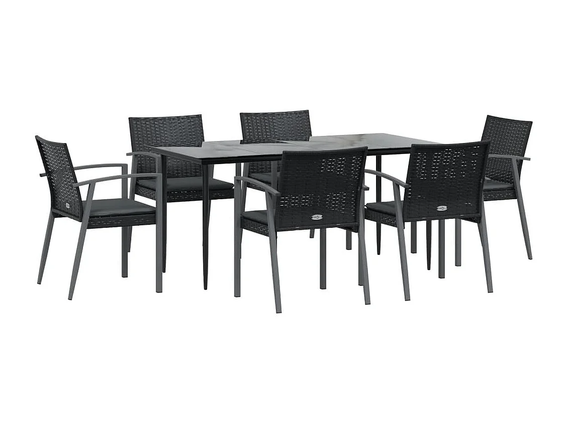 Bucyrus  Ensemble à manger de jardin 7 pcs coussins résine tressée acier