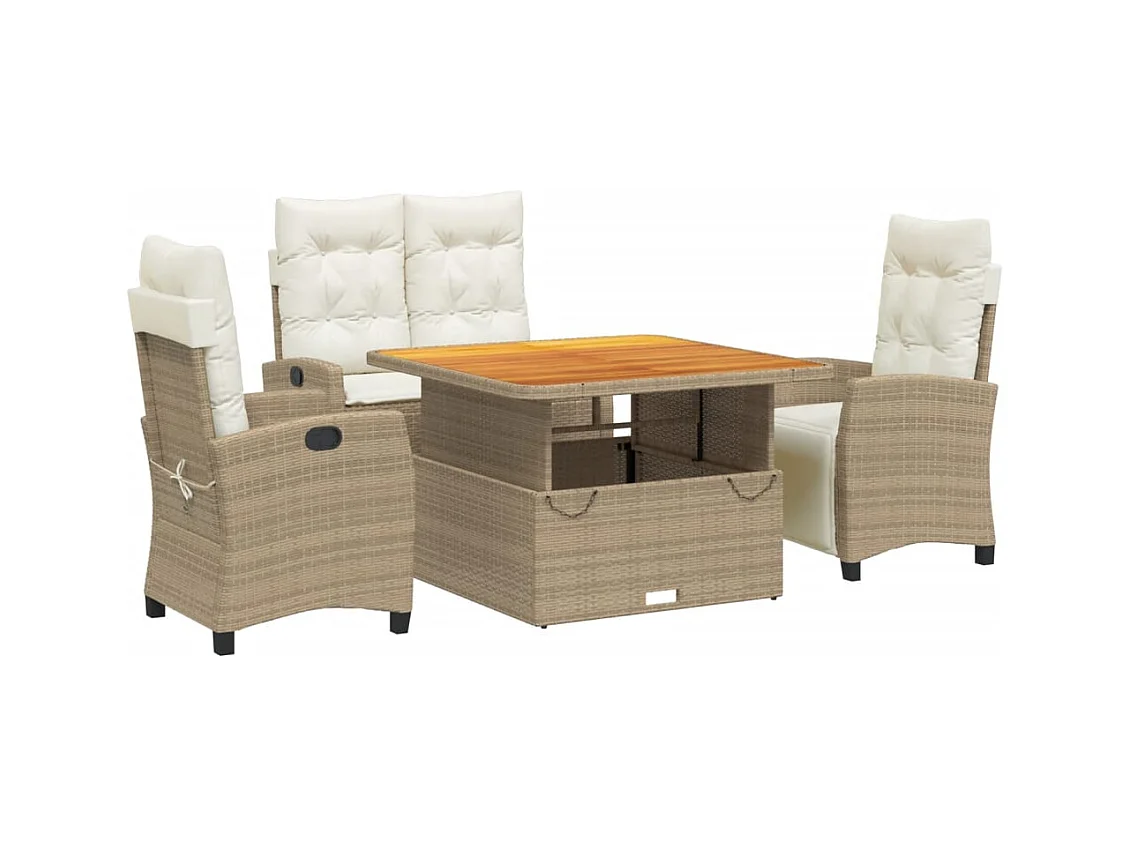 Brazil  4-delige Tuinset met kussens poly rattan beige