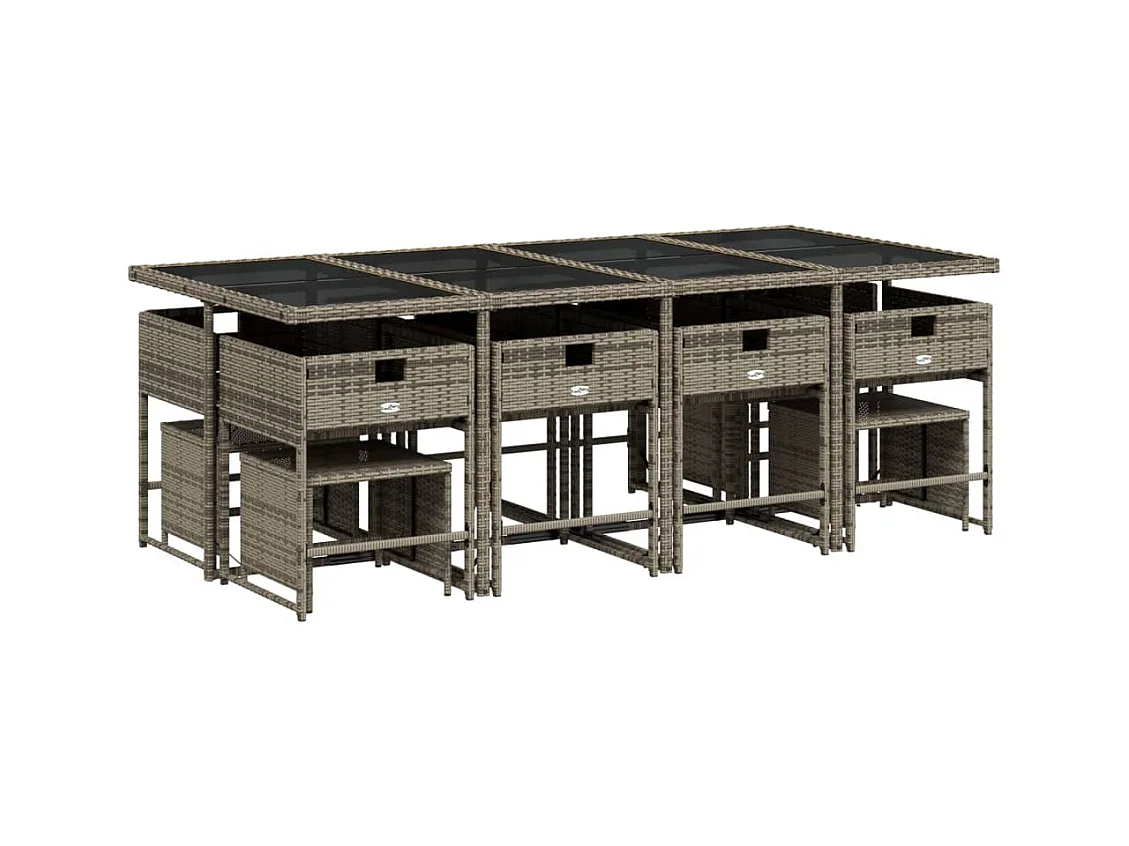 Kirkland  Ensemble à manger de jardin coussins 13 pcs gris résine tressée