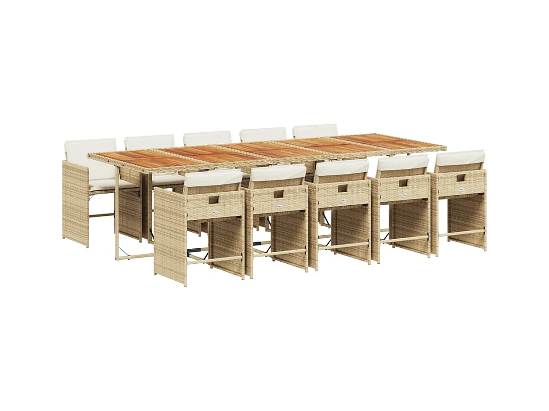 Heeswijk-Dinther  Set comedor de jardín 11 pzas con cojines ratán sintético beige