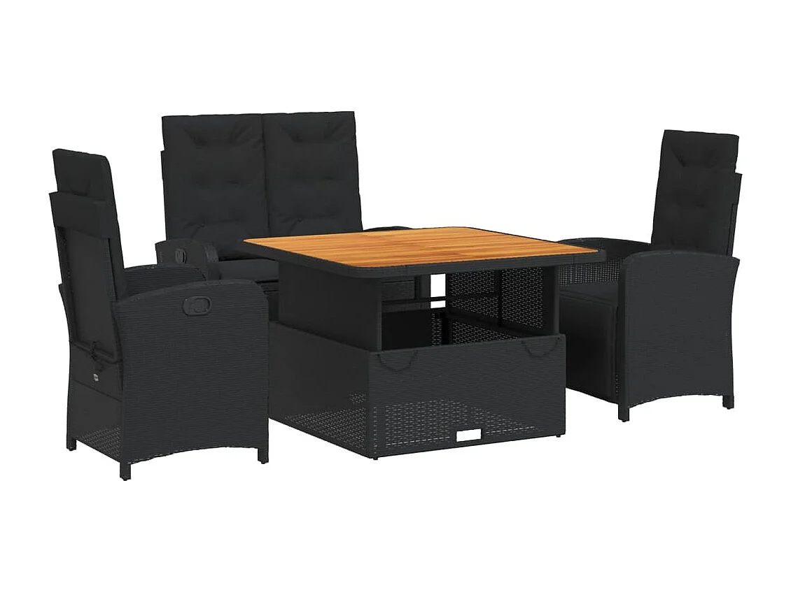 Abington  Juego comedor jardín 4 piezas con cojines ratán sintético negro