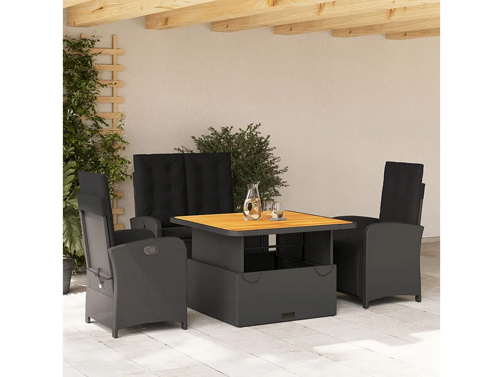 Abington  Juego comedor jardín 4 piezas con cojines ratán sintético negro