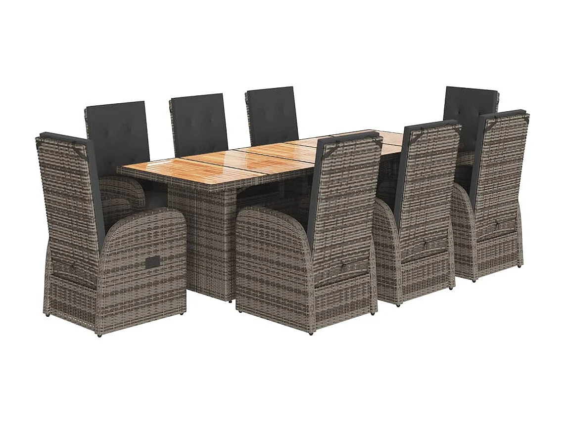 Central Valley  Ensemble à manger de jardin 9 pcs coussins gris résine tressée