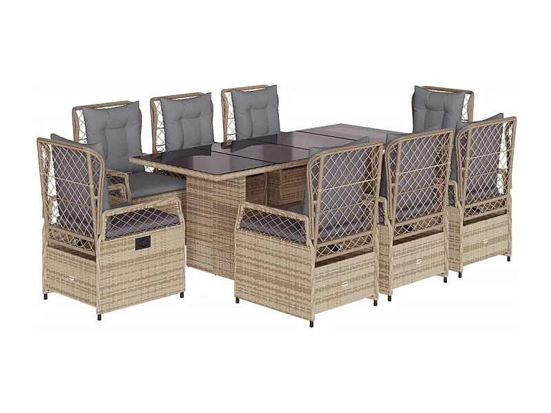 Veteli  Set comedor de jardín 9 pzas con cojines ratán sintético beige