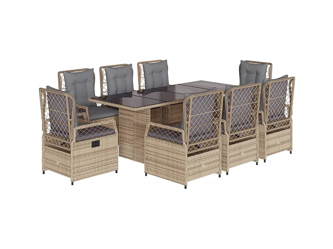 Veteli  Ensemble à manger de jardin et coussins 9 pcs beige Poly rotin