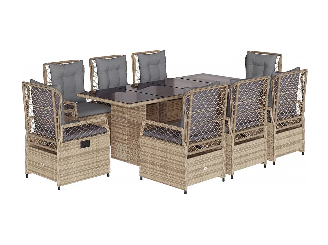 Veteli  Ensemble à manger de jardin et coussins 9 pcs beige Poly rotin