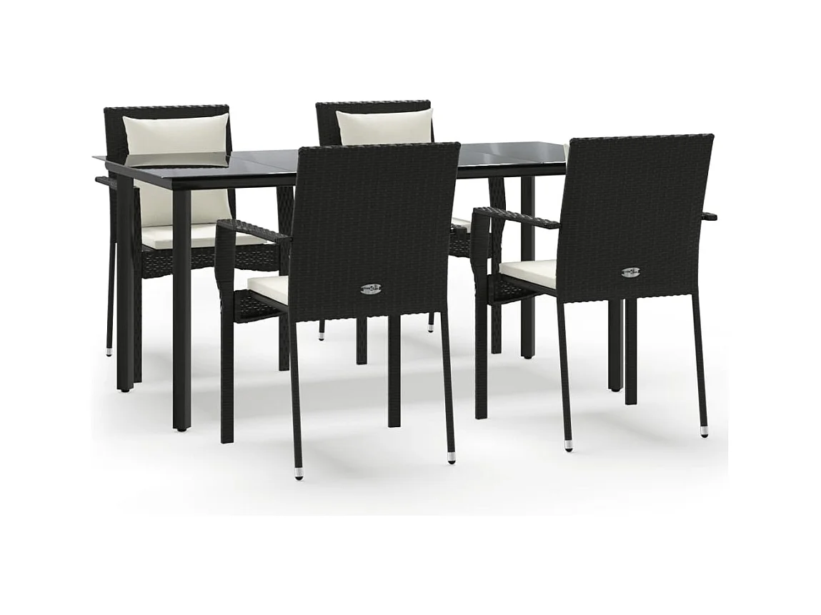 Rhett Logan  Ensemble à manger de jardin coussins 5pcs Noir Résine tressée