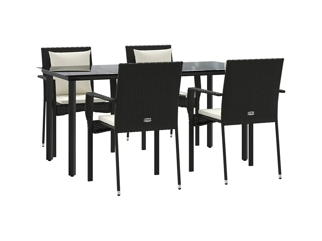 Rhett Logan  Ensemble à manger de jardin coussins 5pcs Noir Résine tressée