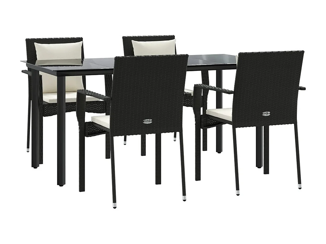 Rhett Logan  Ensemble à manger de jardin coussins 5pcs Noir Résine tressée