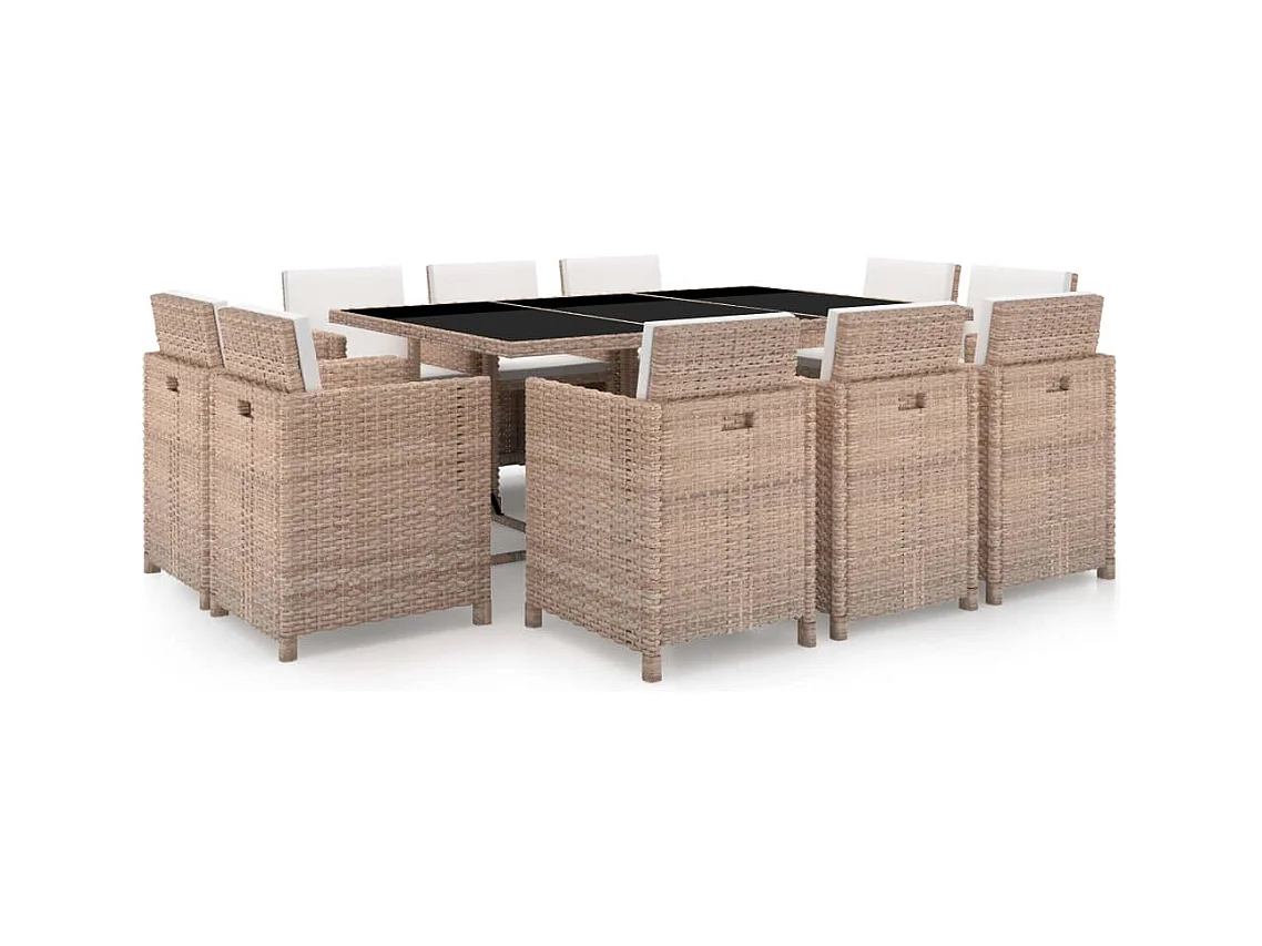 Kyllar  Ensemble à manger d’extérieur et coussins 11 pcs Résine tressée