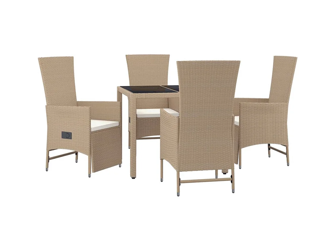 Briena  5-delige Tuinset met kussens poly rattan beige