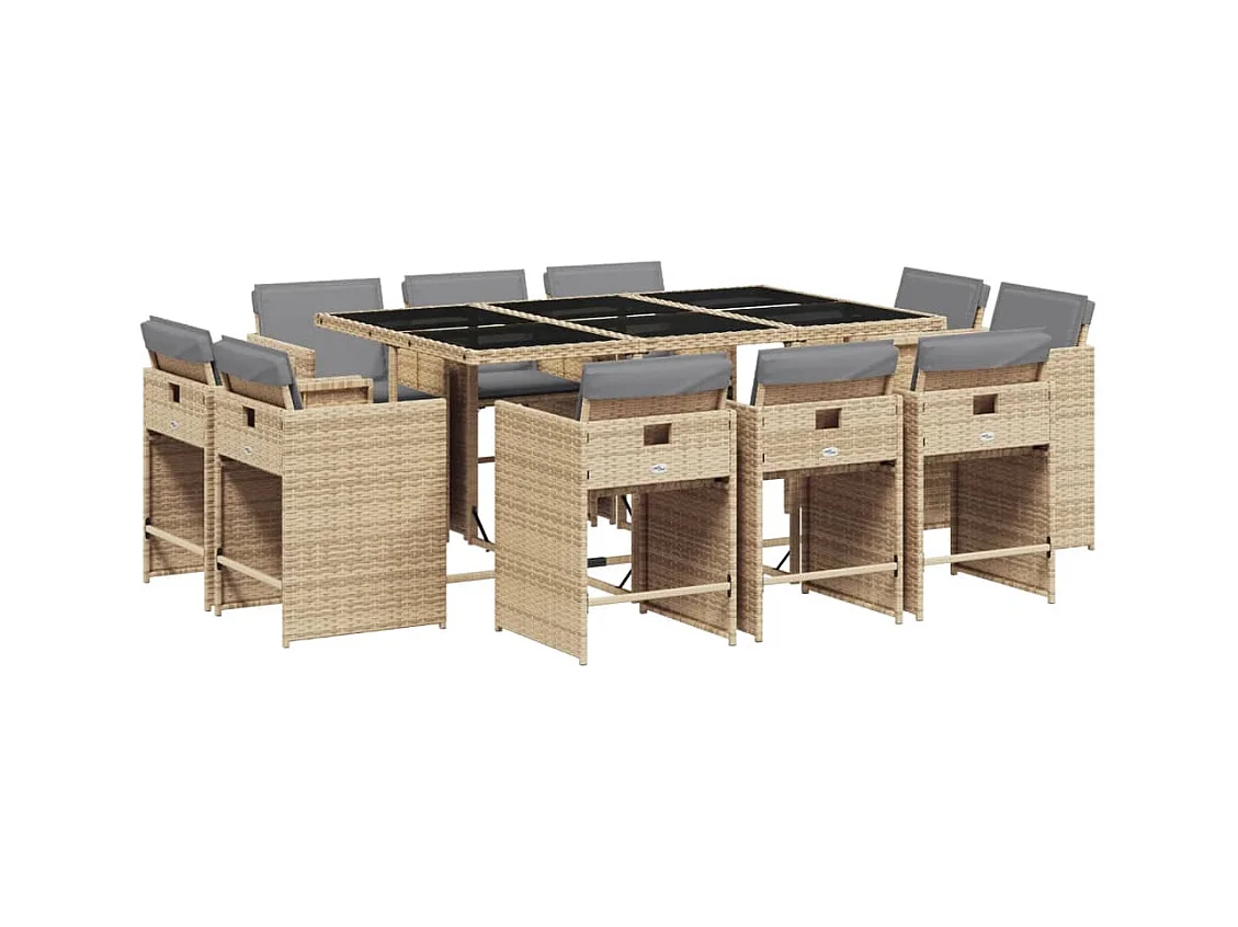 An Daingean  11-delige Tuinset met kussens poly rattan gemengd beige