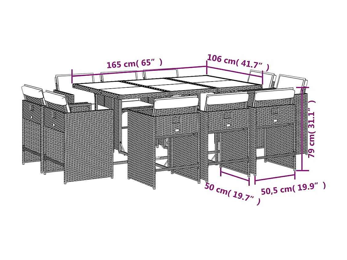 An Daingean  11-delige Tuinset met kussens poly rattan gemengd beige