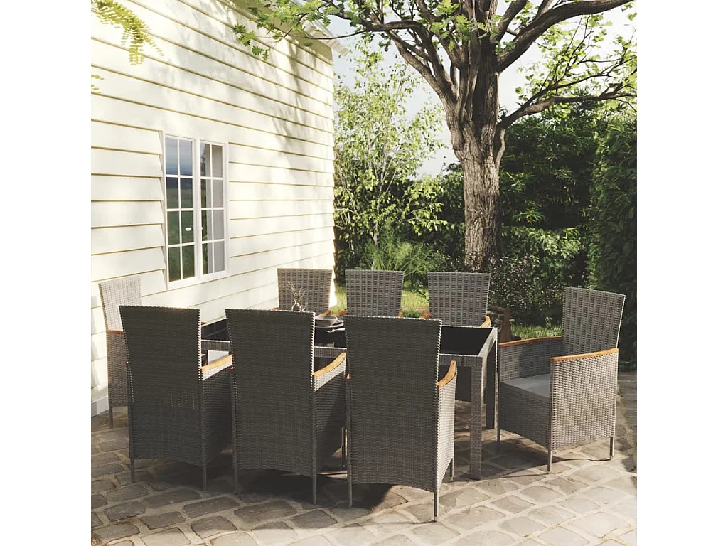 Kristof  Ensemble à manger d'extérieur 9pcs coussins Résine tressée Gris