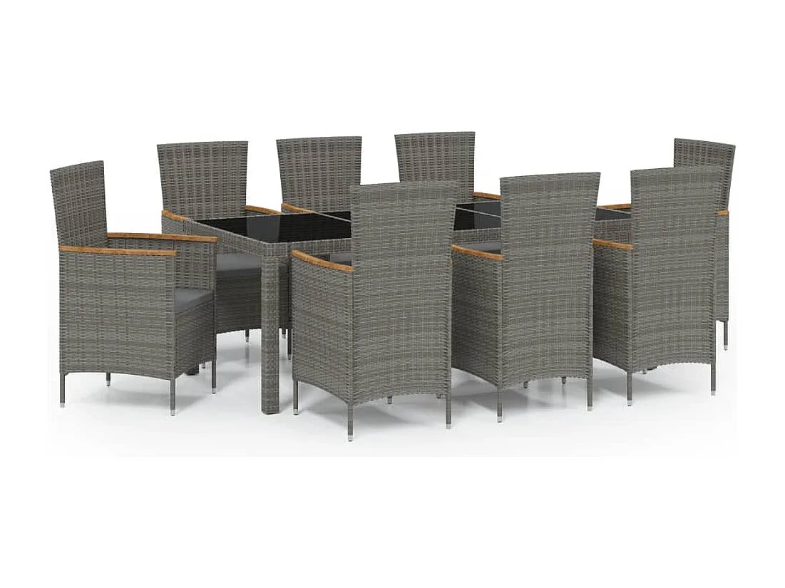 Kristof  Ensemble à manger d'extérieur 9pcs coussins Résine tressée Gris