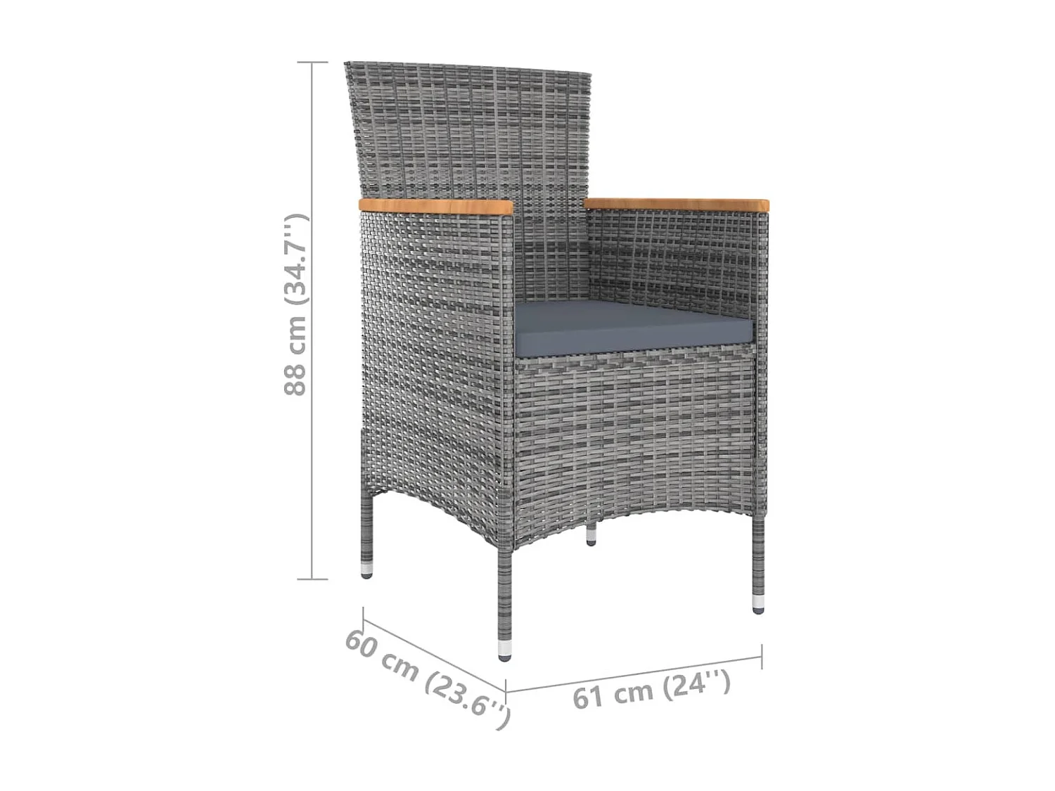 Kristof  Ensemble à manger d'extérieur 9pcs coussins Résine tressée Gris