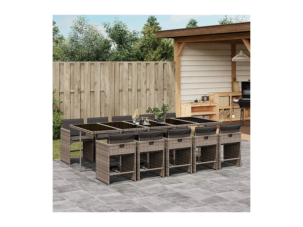 Heeswijk-Dinther  Ensemble à manger de jardin 11pcs avec coussins gris poly rotin