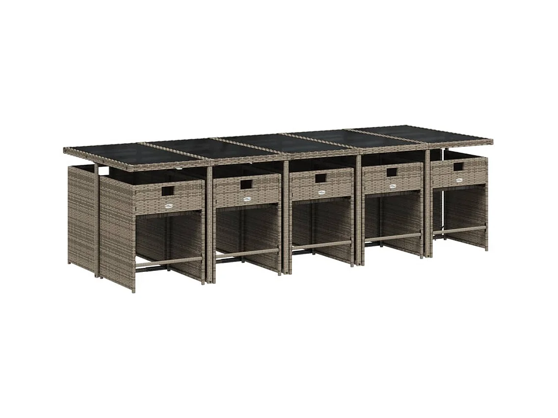 Heeswijk-Dinther  Ensemble à manger de jardin 11pcs avec coussins gris poly rotin