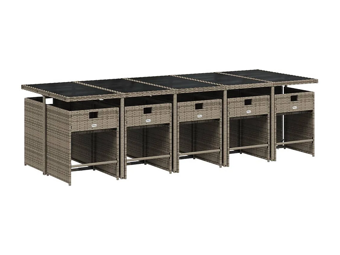 Heeswijk-Dinther  Ensemble à manger de jardin 11pcs avec coussins gris poly rotin