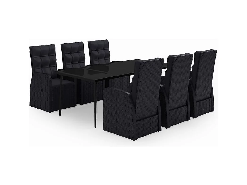 Mirella  Juego de comedor de jardín 7 piezas con cojines negro