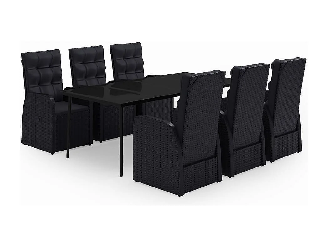 Mirella  Juego de comedor de jardín 7 piezas con cojines negro