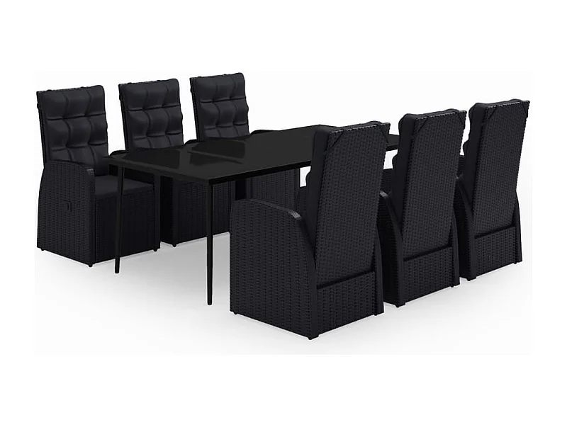 Mirella  Ensemble à manger de jardin avec coussins 7 pcs Noir