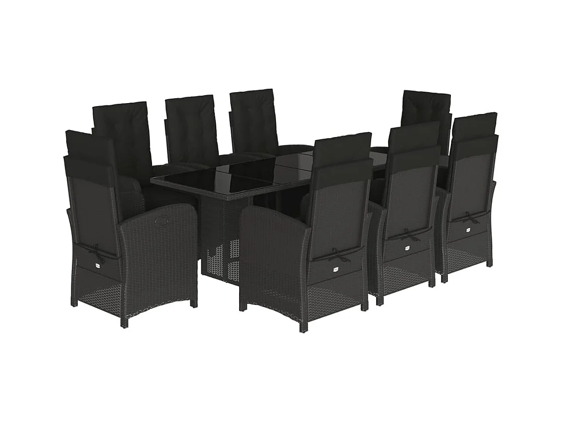 Thomian  Set de comedor de jardín 9 pzas y cojines ratán sintético negro