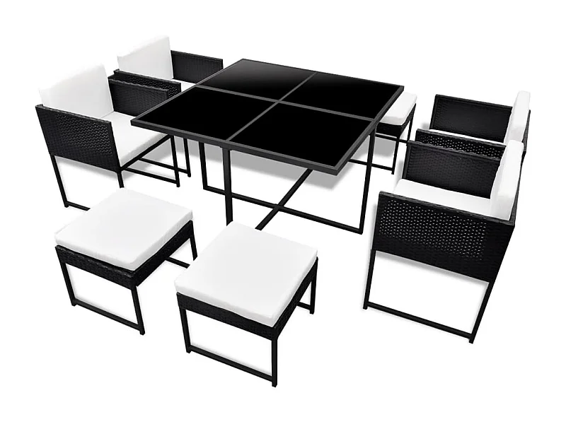 Wardo  Ensemble à manger d'extérieur 9pcs coussins Résine tressée Noir