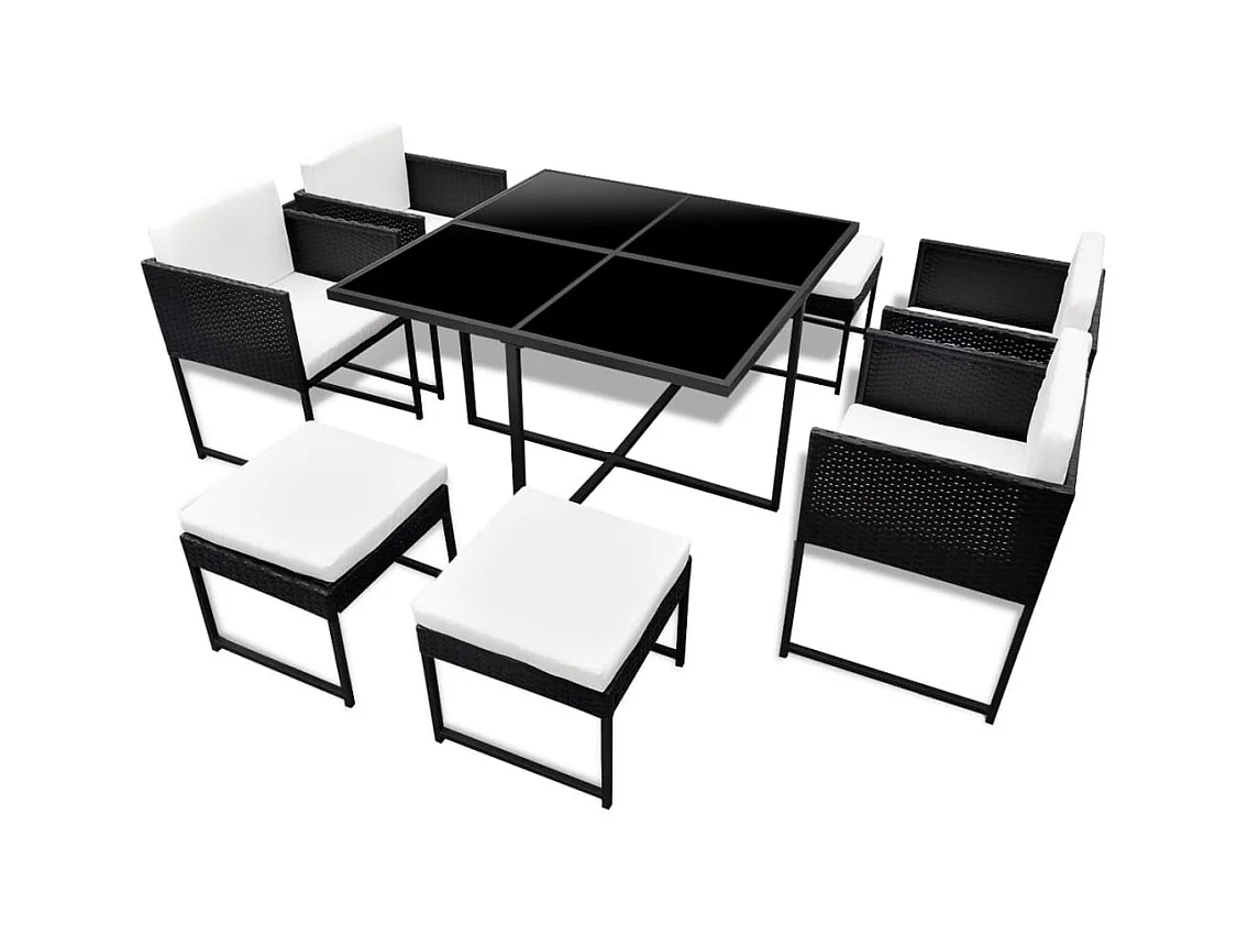 Wardo  Ensemble à manger d'extérieur 9pcs coussins Résine tressée Noir