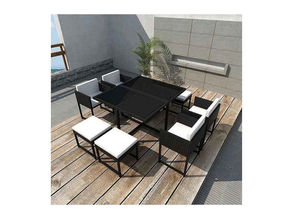 Wardo  Ensemble à manger d'extérieur 9pcs coussins Résine tressée Noir