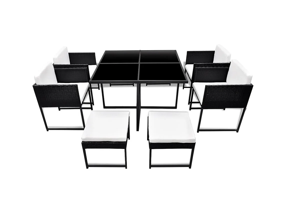 Wardo  Ensemble à manger d'extérieur 9pcs coussins Résine tressée Noir