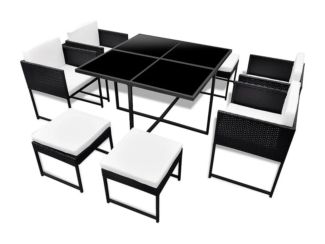 Wardo  Ensemble à manger d'extérieur 9pcs coussins Résine tressée Noir