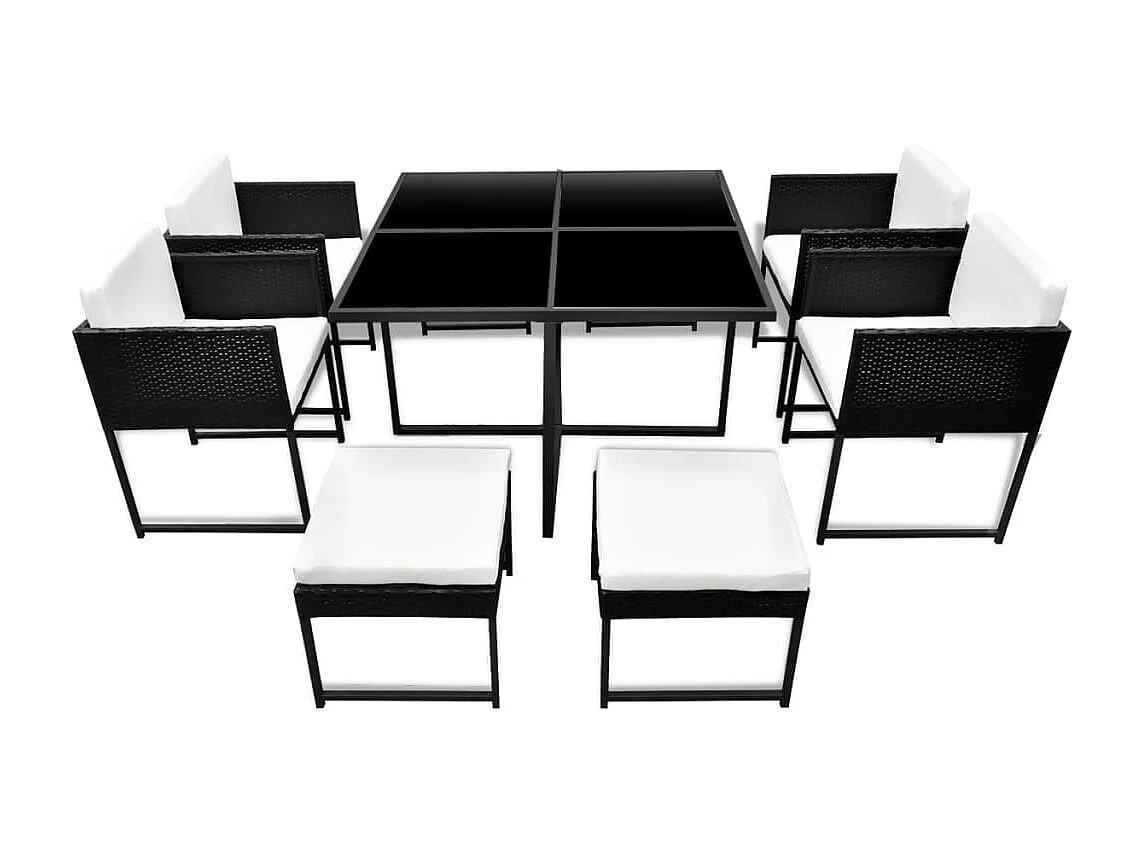 Wardo  Ensemble à manger d'extérieur 9pcs coussins Résine tressée Noir