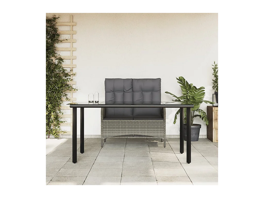 Atlin  Ensemble à manger jardin et coussins 2 pcs gris rotin