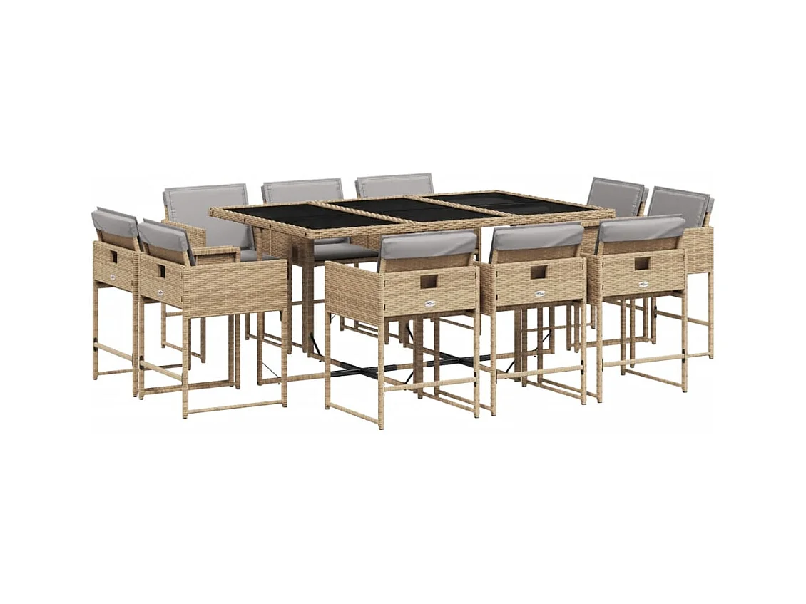 Heumen  11-delige Tuinset met kussens poly rattan gemengd beige